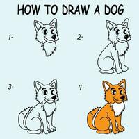 paso por paso a dibujar un perro. dibujo tutorial un perro. dibujo lección para niños. vector ilustración