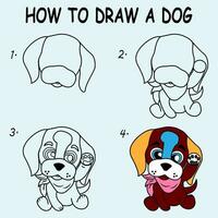 paso por paso a dibujar un perro. dibujo tutorial un perro. dibujo lección para niños. vector ilustración