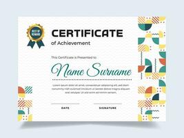 Memphis modern certificate of achievement template with icon badge. Perfect for employee awards. vector