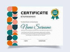 Memphis modern certificate of achievement template with icon badge. Perfect for employee awards. vector