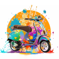 färgrik vespa motorcykel transparent bakgrund ai generativ png