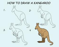 Step by step to draw a Kangaroo. Drawing tutorial a Kangaroo. Drawing lesson for children. Vector illustration