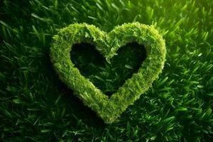 Heart shaped grass, love green, heart shaped lawn. ai generative photo