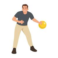 Man bowling player holding a ball ready to throw. vector