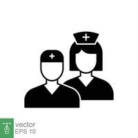 médico equipo icono. sencillo sólido estilo. enfermero, masculino, femenino, hombre, mujer, médico, doctor, salud, medicamento, hospital concepto. negro silueta, glifo símbolo. vector aislado en blanco antecedentes. eps.