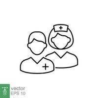 Medical team icon. Simple outline style. Nurse, male, female, man, woman, medic, doctor, health, medicine, hospital concept. Thin line symbol. Vector isolated on white background. EPS.