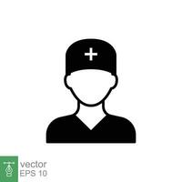 enfermero icono. sencillo sólido estilo. médico asistente, masculino, hombre, médico, doctor, salud, medicamento, hospital concepto. negro silueta, glifo símbolo. vector aislado en blanco antecedentes. eps.