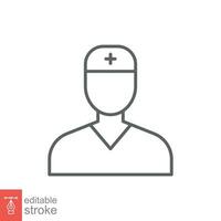 Nurse icon. Simple outline style. Medical assistant, male, man, medic, doctor, health, medicine, hospital concept. Thin line symbol. Vector isolated on white background. Editable stroke EPS.