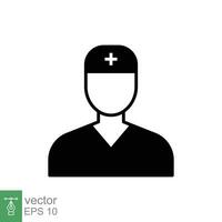 enfermero icono. sencillo sólido estilo. médico asistente, masculino, hombre, médico, doctor, salud, medicamento, hospital concepto. negro silueta, glifo símbolo. vector aislado en blanco antecedentes. eps.