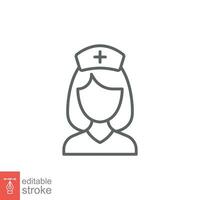 Nurse icon. Simple outline style. Medical assistant, female, woman, medic, doctor, health, medicine, hospital concept. Thin line symbol. Vector isolated on white background. Editable stroke EPS.