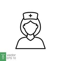 Nurse icon. Simple outline style. Medical assistant, female, woman, medic, doctor, health, medicine, hospital concept. Thin line symbol. Vector isolated on white background. EPS.