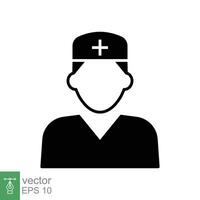 Nurse icon. Simple solid style. Medical assistant, male, man, medic, doctor, health, medicine, hospital concept. Black silhouette, glyph symbol. Vector isolated on white background. EPS.