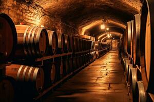 Wine barrels in a old wine cellar photo