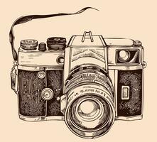 Retro camera hand drawn sketch in doodle style Vector illustration