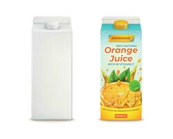 Realistic Detailed 3d Orange Juice Pack and White Empty Template Set. Vector