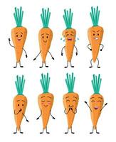 Cartoon Color Characters Carrot Icon Set. Vector