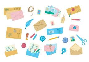 Cartoon Color Different Types Envelopes Set. Vector