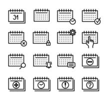 conjunto de iconos de línea delgada negra de signo de calendario. vector