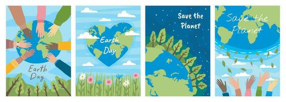 Cartoon Color Environmental Problem Concept Banner Poster Card Set. Vector