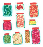 Cartoon Color Glass Jam Jars Icon Set. Vector