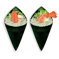 Realistic Detailed 3d Temaki Sushi Japanese Food Set. Vector