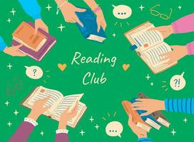 Cartoon Color Reading Club Concept Banner Poster Card. Vector