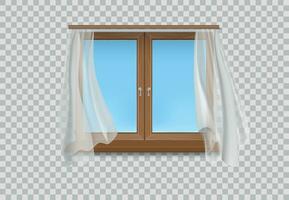 realista detallado 3d de madera ventana marco. vector