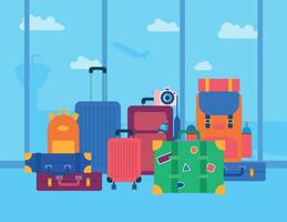 Cartoon Color Different Tourist Travel Suitcases Set. Vector