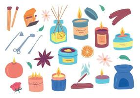 Cartoon Color Various Candles Icon Set. Vector