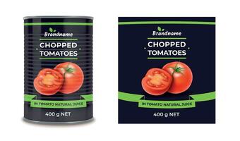 Realistic Detailed 3d Canned Tomatoes Can and Label Set. Vector