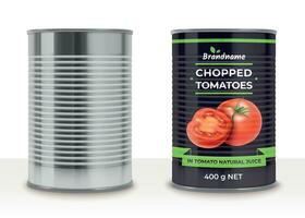 Realistic Detailed 3d Canned Tomatoes Empty Can and Label Set. Vector