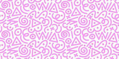 Cute pink seamless pattern with various lines and shapes. Repeating patterns in 90s style for wrapping paper, design. Vector stock illustration isolated on white background.