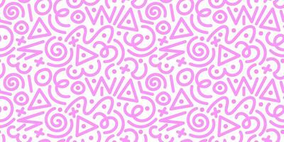 Cute pink seamless pattern with various lines and shapes. Repeating patterns in 90s style for wrapping paper, design. Vector stock illustration isolated on white background.