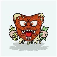 Mascot Cartoon of Steak With Evil Face. Free Editable. vector