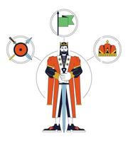 Ruler person archetype flat line concept vector hero illustration. Empowered king with sword 2D cartoon outline character on white for web UI design. Psychology editable isolated color hero image