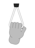 Holding handrail in public transport bw concept vector spot illustration. Ceiling bracket 2D cartoon flat line monochromatic hand for web UI design. Editable isolated outline hero image