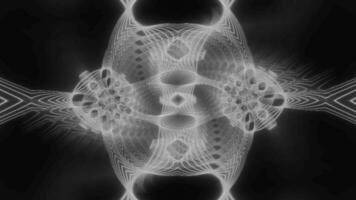 Graustufen Neon- Mandala gespiegelt Kaleidoskop fraktal Welt auf ein dunkel Hintergrund video