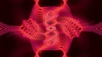 rosso neon mandala rispecchiato caleidoscopio frattale mondo su un' buio sfondo video