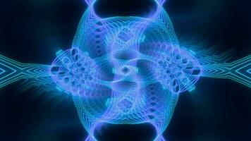 blauw neon mandala gespiegeld caleidoscoop fractal wereld Aan een donker achtergrond video