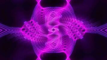 roxa néon mandala espelhado caleidoscópio fractal mundo em uma Sombrio fundo video