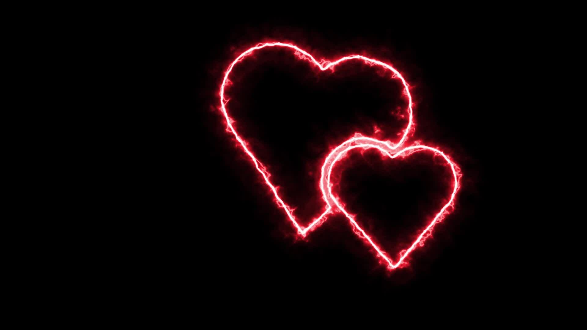 Two Burning Love Heart Symbol Icon Floating on Black Background ...