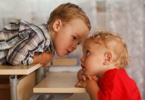 Cute siblings. Two little brothers. photo