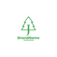 J Pine Tree Logo Design Vector