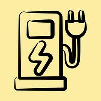 Icon electric vehicle charging station. Ecology and environment elements. Icons in hand drawn style. Good for prints, posters, logo, infographics, etc. vector