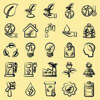 Icon set of environment. Ecology and environment elements. Icons in hand drawn style. Good for prints, posters, logo, infographics, etc. vector