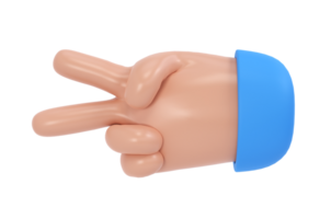 3d hand victory icon illustration. Two fingers social icon. Cartoon character hand gesture. Business success clip art isolated transparent png