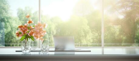 Stylish glass desk by a window photo