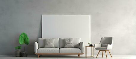 Scandinavian style illustration of a poster frame in a modern living room photo