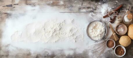 Baking on a wooden rustic table with a white background photo