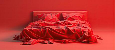 Monochrome messy bed in red background photo